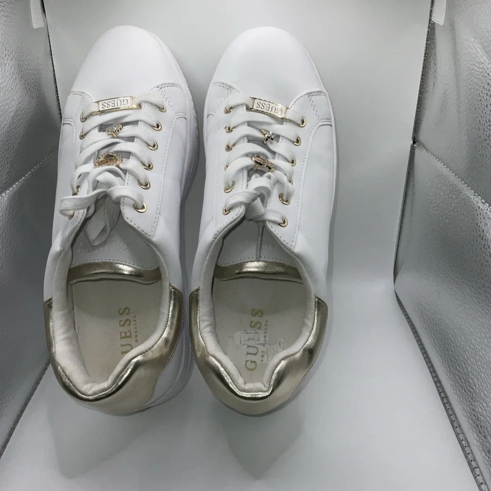 Guess Colton Charms Woman‎ Sneakers White And Gold Size 9 1/2 M